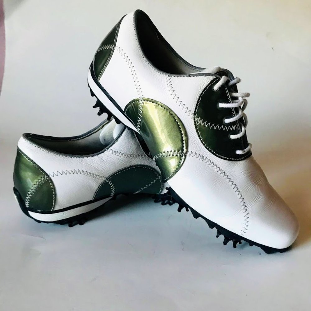 FootJoy FJ LoPro Soft Spike Women's Sz 7M Golf Shoes White/Green Leather 97075